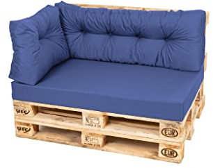 TexDeko Comfort Palettenkissen wasserabweisend 120 x 80 x 12cm XL mit abnehmbarem Bezug waschbar In- & Outdoor Palettenpolster Schaumstoff mit Rückenkissen gesteppt (3 TLG-Set, Blau)