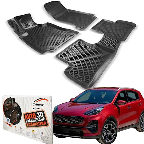 Trimak Passgenau 3D Fussmatten Auto Kompatibel mit Kia Sportage 4 Gen 2016-2021 Auto Zubehör 1. und 2. Reihe Gummimatten Autos TPE Allwetter Geruchlos rutschfest Vorne & Hinten Schwarz