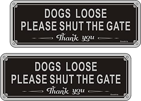 Goodvia Please Shut The Gate Signs Aluminum 3.5'' x 9.8'' Dog Sign Outdoor Signs Reflective Dog Warning Signs Rust Free, Waterproof, UV Resistant and Durable Pack of 2