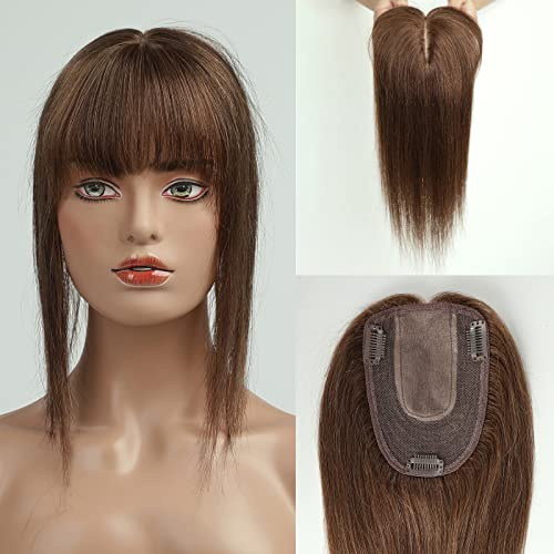 HAIRCUBE Dark Brown Human Hair Toppers Für Frauen, 100% Remy Human Hair Topper Mit Bangs, 150% Dichte Seide Base Clip In Topper Für Women14in 40g