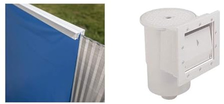 Gre FPROV610 - Liner pour piscines ovales, 610 x 375 x 120 cm (Longueur x Largeur x Hauteur), Couleur Bleue & AR100 - Skimmer pour Piscine Standard + buse de refoulement de Couleur Blanche