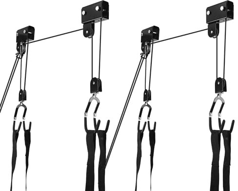 Therwen 2 Pack Kayak Hoist Lift Systems with 100 lb for Kayaks Canoes Surfboards Bikes Ladders Garage Storage Canoe Lift Pulley System Capacity Ceiling Mount Hoists