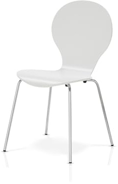 KHG Stapelstuhl Esszimmerstuhl Schichtholz weiß glänzend lackiert | Sitzhöhe 45 cm, Stuhlbeine aus Metall, stapelbar auch für Gastronomie geeignet, für Esszimmer und Wohnbereich
