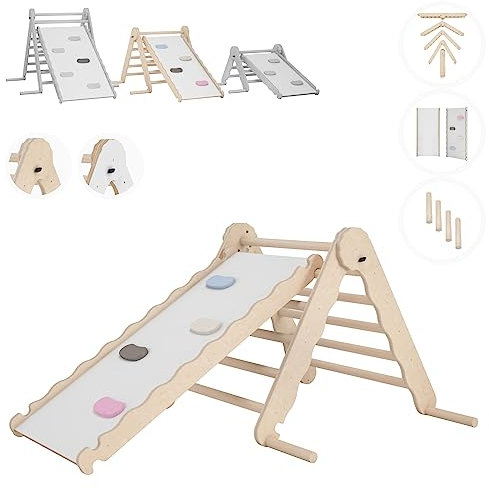 MAMOI® Triangolo con Scivolo in Legno Naturale per Bambini, Parete Arco Arrampicata per Uso Interno, Percorso Montessori a Partire da 1/2/3 Anni