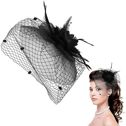 Sibba Fascinator Hut Blumen Pillenbox Hut Tee Party Clip Kopfbedeckung Cocktail Mesh Federn Stirnband Haarschmuck für Party Kirche Hochzeit