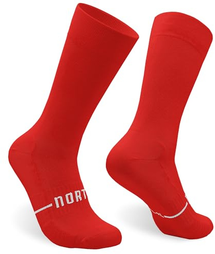 NORTEI Chaussettes Cyclisme et Course Hommes et Femmes – Triathlon Randonnée Gym – Rembourrées, Respirantes, Compressives (S, M, Rouge)