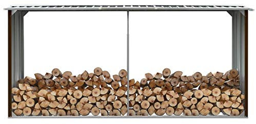 LAPOOH Brennholzlager Verzinkter Stahl 330 x 92 x 153 cm Braun, Kaminholzregal Aussen, Holzstapelhilfe, Carport, Sichtschutz Garten, Kaminholzregale