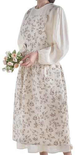 Small snail Baumwollschürze im japanischen Stil Florale Schürzen Verstellbare Kreuz Rücken Frauen Schürze mit 2 Taschen für Gartenarbeit Malerei Reinigung Kochen