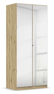 Rauch Möbel Reflect, Kleiderschrank, Farbe Eiche Artisan, Breite 91 cm | Schrank, 2-türig, mit Spiegel, Zubehör Basic, für Schlafzimmer, Kinderzimmer, Studentenwohnung, Garderobe, Flur