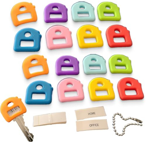 16 Piezas Juego de Tapas para Llaves Flexibles en 8 Colores Surtidos Etiquetas de Codificación para Llaves de Casa Planas Estándar (no Aptas para Llaves de Forma Extraña)