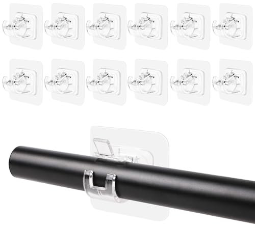 SHBAOCH 12PCS Ganci per Tende Senza Bucare, Supporto per Bastone per Tenda Autoadesivo, Staffa Autoadesiva per Asta Tende per Bagno, Cucina, Camera da Letto(Trasparente)