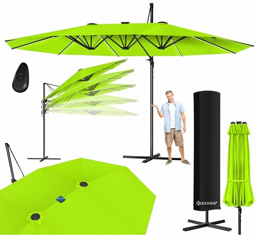 KESSER® Sombrilla, 4,6m x 2,7m Sombrilla - Cubierta y Protección Contra el Viento, Con Manivela y Soporte, Aluminio, Hidrófuga, Inclinable - Inclinable, Orientable 360°, Verde Claro - Sin LED