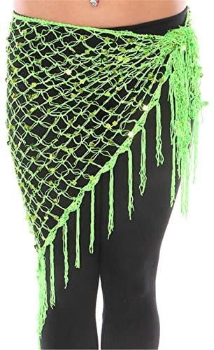 LVUNZJCA Damen Bauchtanz Hüfttuch Bauchtanz-Accessoires, glänzender Häkelgürtel, Pailletten, Hüfttuch, Quaste für Tanz, Yoga(Grün)