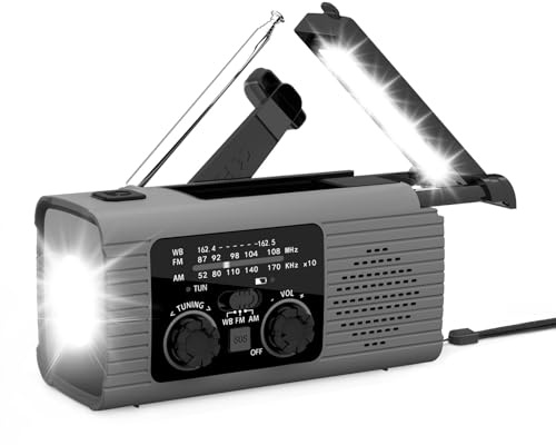 Radio de manivela de energía Solar,Radio de manivela Solar | Radio Am/FM/NOAA con Pilas,Radio de Alarma SOS, Banco de energía de Radio de Supervivencia de Carga de 3 vías para Viajes, Camping,
