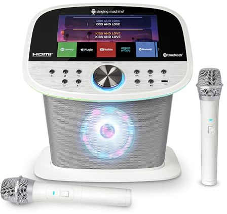 Singing Machine Platinum Plus – Wi-Fi Karaoke Machine for Adults & Kids with 2 Wireless Microphones, Bluetooth Party Speaker, Voice Effects, YouTube & Spotify Streaming – The Ultimate Party System
