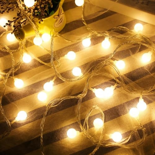 Neonawall Globe String Lights Waterproof, 60 LED Plug in Fairy Lights, 8 Modes Christmas Lights Mains Powered Outdoor/Indoor Decorations for Bedroom, Patio, Gazebo, Garden Party(Warm White)