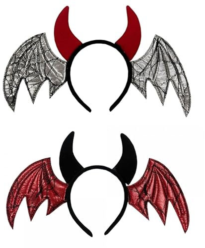 Nlqhyrexion 2 Teufelshörner Haarreif, Maleficent Hörner für Damen, Kopfschmuck Accessoires für Halloween Karneval Cosplay Party (Rot und Silber)