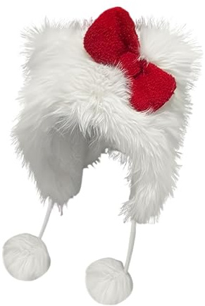 Asudaro Trappermütze Plüsch Kunstfellmütze Winddicht Skimütze Niedliche Katze Fleece Trooper Hut Winddicht Warme Wintermütze Reiten Skifahren Hut Kappe für Frauen Weiß