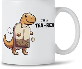 Funny Tea-Rex Dinosaur Mug – 11oz Ceramic Coffee Cup with T-Rex Design, Cute Dinosaur Pun Gift for Coffee & Tea Lovers, Perfect for Office, Home, or Novelty Gifts