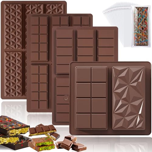 YeahBoom 4 Stück Schokoladenform Silikon,Tief Schokoladentafel Form,Silikonform Schokoladentafel,Tiefe Schokoladenform,Extra Tief Schokolade Form für Schokolade Praline Süßigkeiten