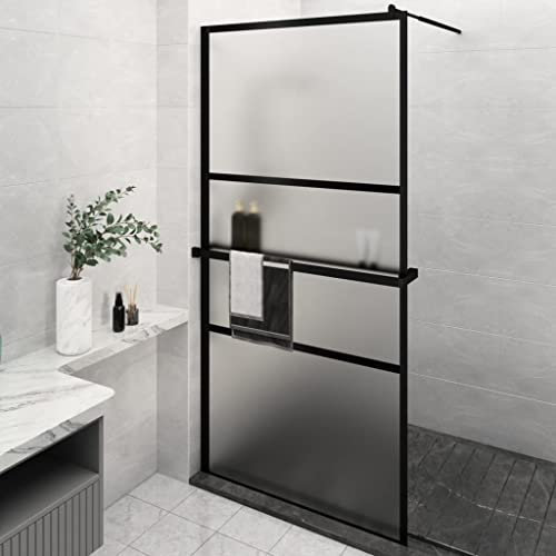 Furniture Select-Paroi de douche avec étagère en verre ESG et aluminium Noir 115 x 195 cm