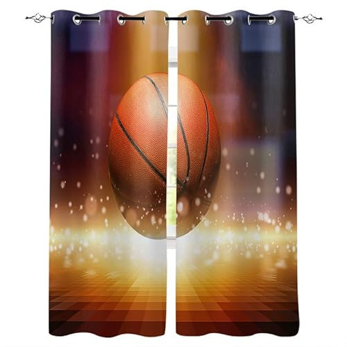 Rptidmv Vorhänge mit Ösen 2er Set Basketball Modern Blickdichte Vorhang Thermovorhang Kälteschutz Verdunklungsvorhänge für Wohnzimmer Schlafzimmer Kinderzimmer 140 x 175 cm (BxH)