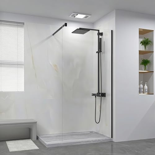 Mersviton Fixed Shower Glass Panel,36 in.W x 74 in.H Frameless Shower Screen 5/16(8mm) Tempered Glass Door for Walk-in Shower, Matte Black Finsh