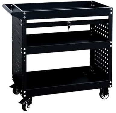 MBBTAG Montagewagen, rollwagen Werkstatt, Starke Tragfähigkeit, werkstattwagen leer, Workshop Trolley, Mit feststellbaren Schwenkrädern, werkzeugwagen leer, (Black C)