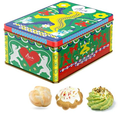 Tumminello® | Dolci Ripieni Tipici Sicilia | Praline Cocco, Ricci Pistacchio, Cantucci Cioccolato | Dolci Morbidi Mandorle | Latta Verde Metallo