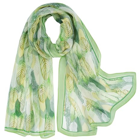 E-Clover Spring Scarf for Women Lightweight Green Leaf Chiffon Sheer Scarf Fashion Chiffon Shawl Wraps