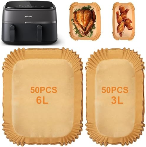100 Blatt Backpapier für Philips Dual Basket Airfryer 3000 Serie 6L/3L NA350/00, Serie 5000 6L/3L NA550/00, Backpapier für Heißluftfritteuse, Hitzebeständig