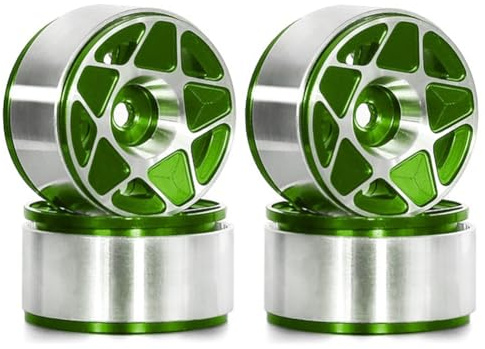 Muuoeou 4 Llantas de Rueda de Cubo de Rueda Beadlock de Metal de 1,0 Pulgadas para 1/18 1/24 Coche Trepador de Control Remoto TRX4M Piezas de Mejora Accesorios Verde