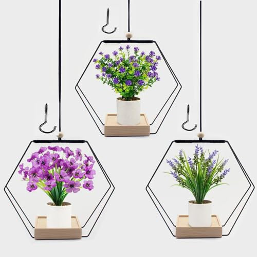 AIDODIA Blumenampel Hängend Innen - Hängetopf Für Pflanzen, Hängeampel Mit Holzsockel, Hängetopf Für Pflanzen, Hängeampel Blumentopf Mit 2/3Hooks Für Innen Außen Deko Wohnzimmer Balkon Deko (3PCS)