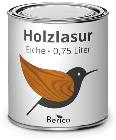 Berico Holzlasur - Eiche - 0,75 Liter Lasur - Wetterfeste Holzschutzlasur für Innen und Außen - Holzschutz, Wetterschutz und UV-Schutz