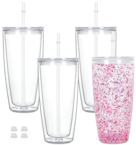 Maucircol Acryl-Schneekugel-Becher, 680 ml, vorgebohrt, doppelwandig, Kunststoff, dünne Schneekugel für Glitzer-Schneekugel zum Selbermachen, 4 Stück