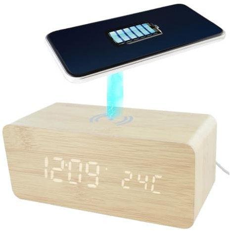 AltoBuy Réveil 2-en-1 Chargeur à Induction Effet Bois Clair - LEEGO