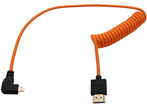 Cable Micro HDMI 4K 6K 8K HangTon para Canon R6 Mark II R5 R10 Sony A7CR ZV-E1 A6700 Z50 ATOMOS Ninja V Ultra Shinobi Portkeys Feelworld VILTROX Monitor, de alta velocidad, flexible, espiral naranja
