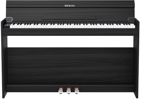 WENCAI 88 Keys Fully Weighted Digital Piano Keyboard, Hammer Action Upright Electric Piano for Beginner Professional with Semi-Automatic Soft-Close Fallboard, 3 Pedals, Black