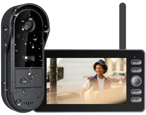 TKMARS Campanello senza fili con telecamera esterna impermeabile, 1080P Videocitofono con schermo 4.3 IPS Dual Audio & Registrazione, Videocitofono senza WiFi/Appli, Portiere Video per Casa