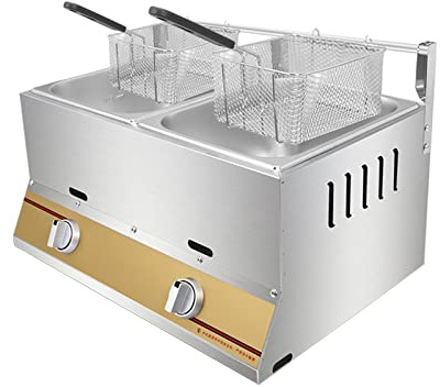 Friteuse à gaz Professionnelle Haute capacité 12 L, Double Cylindre, en Acier Inoxydable, pour Cuisine familiale sur comptoir de Restaurant Commercial