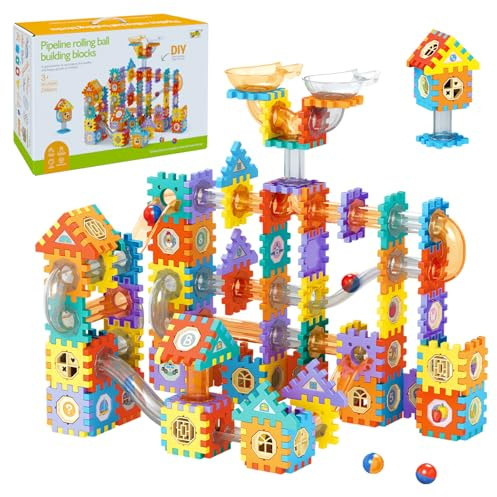 MOMSIV Circuit à billes, 246 pièces, jouet pour enfants avec billes en plastique et sac de rangement, kit de jouets éducatifs STEM pour garçons et filles âgés de 4, 5, 6, 7, 8 ans et plus