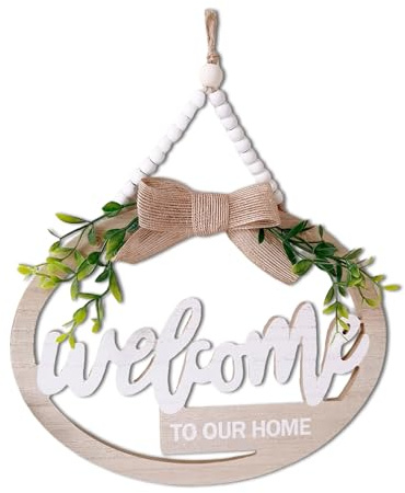 Welcome to Our Home Sign Wooden Plaque House Warming Gifts New Home Gifts Welcome Sign for Front Door Wreaths Wood Bead Hanging Ornaments for Farmhouse Kitchen Entryway Wall Window Porch Garden