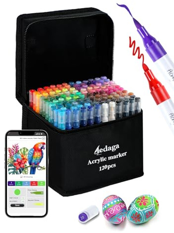 Brled 120 Colours Numbered Acrylic Markers, Dual Tip Acrylic Paint Pens | Multi-surface | Waterproof | Vibrant Colour |Strong Coverage | Paint Markers for Wood, Canvas, Stone, Glass, DIY Crafts