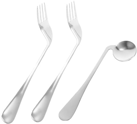 Veemoon Vajilla de Alimentación Cuchara Tenedor Curvo Acero Inoxidable para Pacientes Mayores Uso Hospitalario