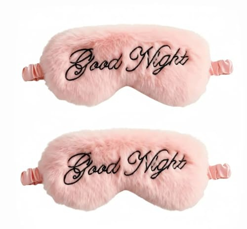Ptrin 2 Pack Plüsch Satin Schlafmaske, Lichtblockierende Schlafbrille mit Verstellbarem Band für Frauen & Herren & Kinder, Schlaf Augenmaske für Reise Gadget（Schwarzes Stick-Wildleder）