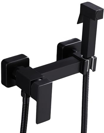 FQYEP Doccetta per Bidet Miscelatore Doccino per Bidet Acqua Calda E Fredda Spruzzino Doccia Quadrato,Nero