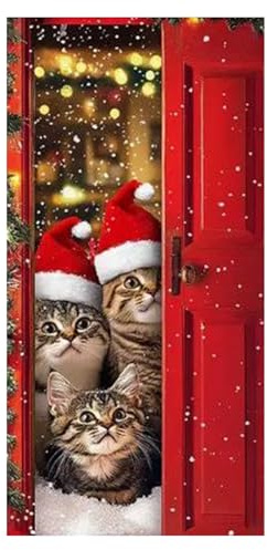 Weihnachtsdeko Tür, Katzen Weihnachten Tür Abdeckung Dekoration Hängen Banner Hintergrund, Weihnachtsbanner für Haus Haustür Veranda Weihnachten Deko Innen/Außen-200x90cm (D, 90X200cm)