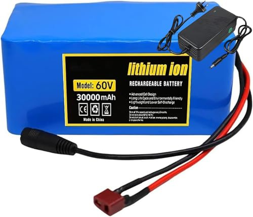 Batterie Pour Vélo Électrique 60V 30Ah 16S2P, Adaptée Aux Vélos Électriques Et Scooters Électriques À Moteur De 1000W, Avec BMS Et Chargeur. 60V 30Ah,T+DC