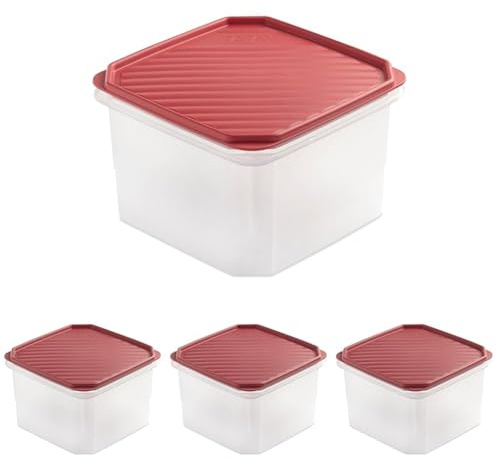 Tatay Tupper Hermético 2,9L Top Flex | Tapa a Presión | Recipientes Herméticos Para Alimentos | Apto Microondas, Lavavajillas, Nevera, Congelador | Plástico Libre de BPA | 18,5x18,5x12,2 cm, Rojo