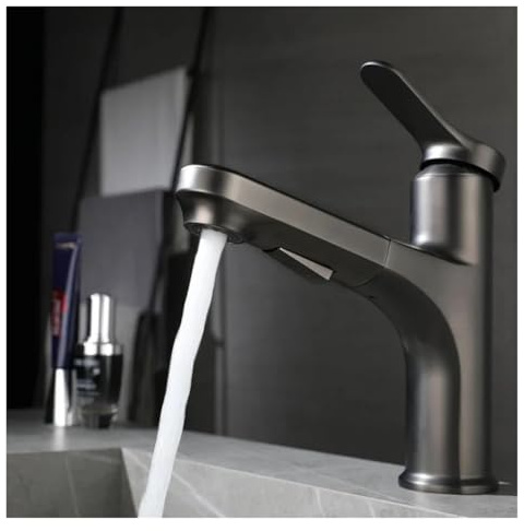 CYBSFKJ Grifos extraíbles mezcladores de un solo mango for lavabo de plata galvanizada, Kit de lavabo de agua fría y caliente, grifos de Metal(Gray)